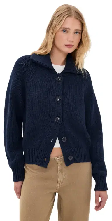 Polo Ralph Lauren Cotton Long Sleeve Collared Cardigan Cruise Navy | Thumbnail 1