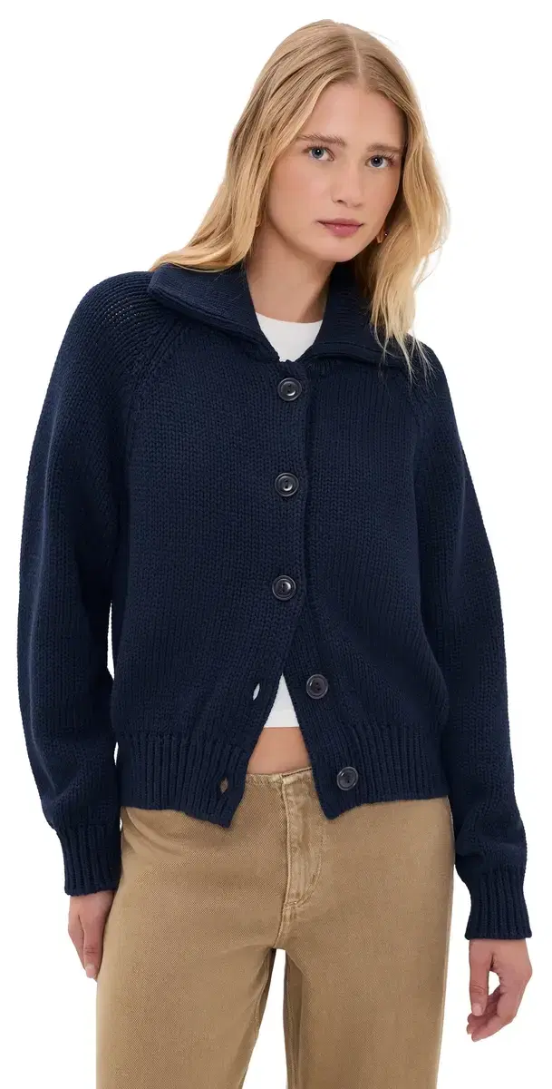 Cotton Long leeve Collared Cardigan Cruise Navy
