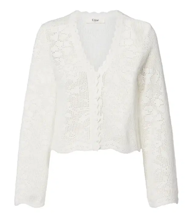Chloe Chloé Pointelle scalloped cotton cardigan