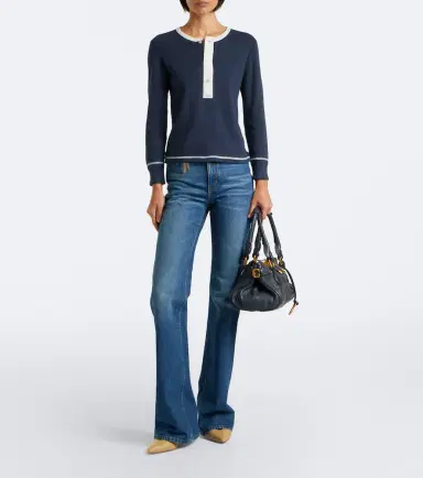 Chloé Chloé Ribbed-knit cotton jersey Henley shirt | Thumbnail 6 Chloé Chloé Ribbed-knit cotton jersey Henley shirt | Thumbnail 6