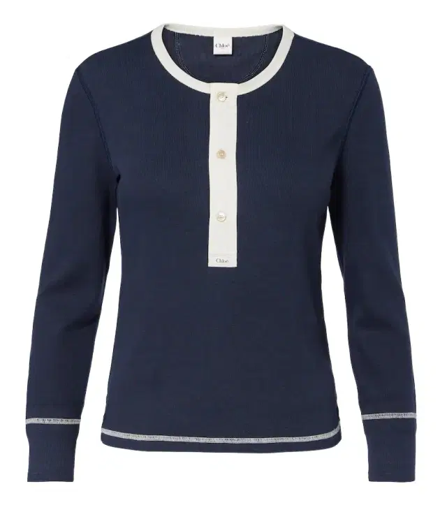 Chloe Chloé Ribbed-knit cotton jersey Henley shirt