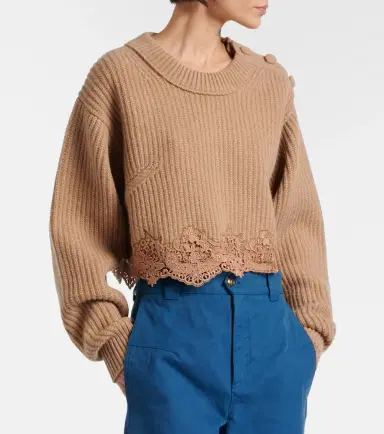 Chloé Chloé Lace-trimmed wool and cashmere sweater | Thumbnail 3 Chloé Chloé Lace-trimmed wool and cashmere sweater | Thumbnail 3