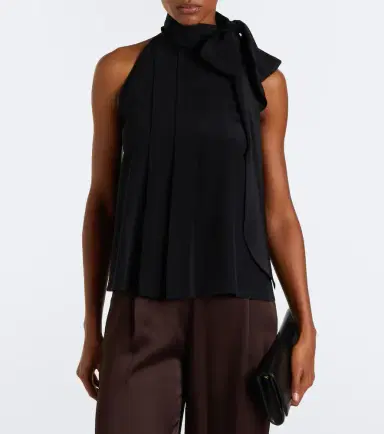 Max Mara Pleated tie-neck silk crêpe de chine top | Thumbnail 3 Max Mara Pleated tie-neck silk crêpe de chine top | Thumbnail 3