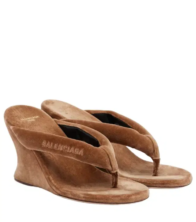 Balenciaga Gaeta velvet wedge thong sandals