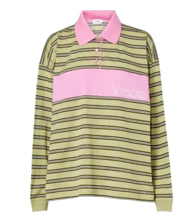 Versace Striped oversized cotton jersey polo shirt | Thumbnail 1