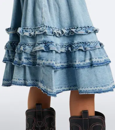 Ganni Ruffled denim midi skirt | Thumbnail 3 Ganni Ruffled denim midi skirt | Thumbnail 3