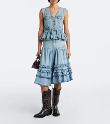 Ganni Ruffled denim midi skirt | Thumbnail 4 Ganni Ruffled denim midi skirt | Thumbnail 4