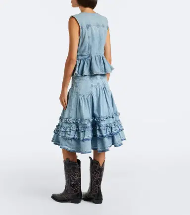 Ganni Ruffled denim midi skirt | Thumbnail 5 Ganni Ruffled denim midi skirt | Thumbnail 5