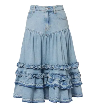 Ganni Ruffled denim midi skirt | Thumbnail 1 Ganni Ruffled denim midi skirt | Thumbnail 1