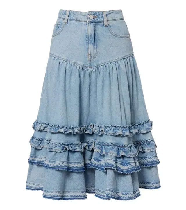 Ganni Ruffled denim midi skirt