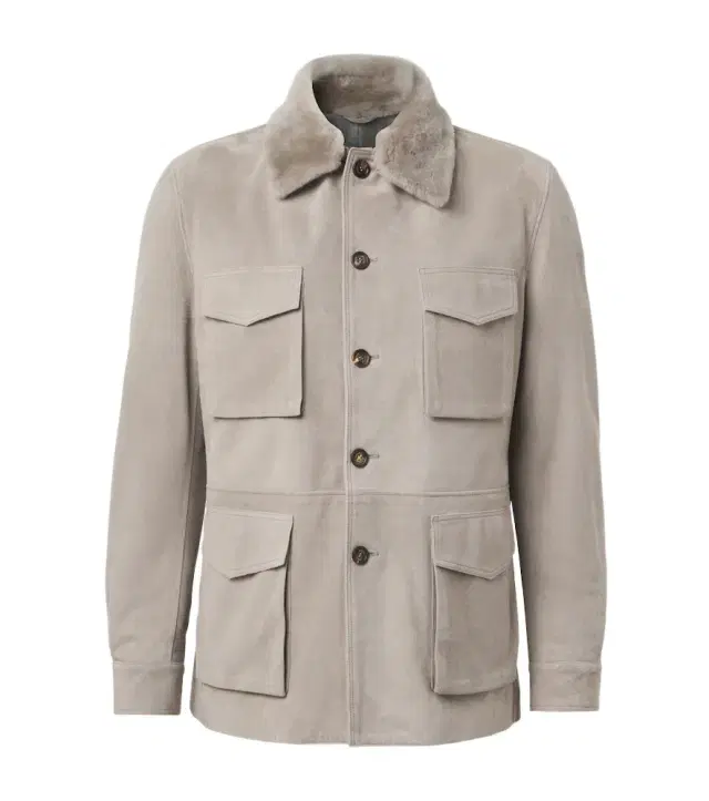 Eleventy Shearling-trimmed suede field jacket