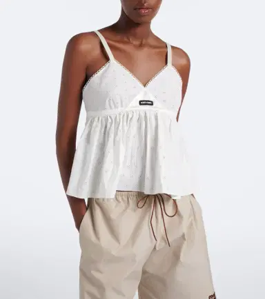 Miu Miu Embroidered cotton and linen-blend top | Thumbnail 2 Miu Miu Embroidered cotton and linen-blend top | Thumbnail 2