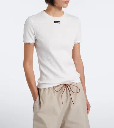 Miu Miu Pointelle cotton T-shirt | Thumbnail 2