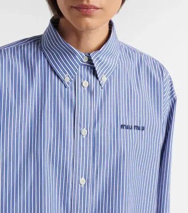 Miu Miu Striped cropped cotton poplin shirt | Thumbnail 2