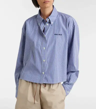 Miu Miu Striped cropped cotton poplin shirt | Thumbnail 4