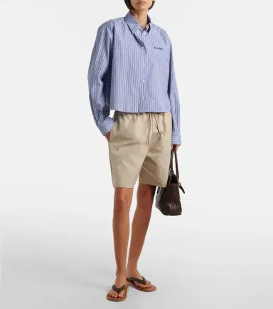 Miu Miu Striped cropped cotton poplin shirt | Thumbnail 5