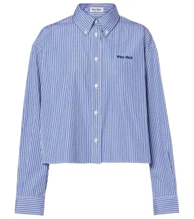 Miu Miu Striped cropped cotton poplin shirt | Thumbnail 1