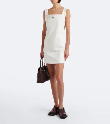 Miu Miu Leather-trimmed cotton jersey minidress | Thumbnail 2