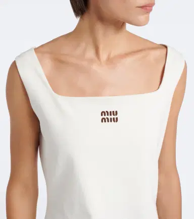 Miu Miu Leather-trimmed cotton jersey minidress | Thumbnail 4
