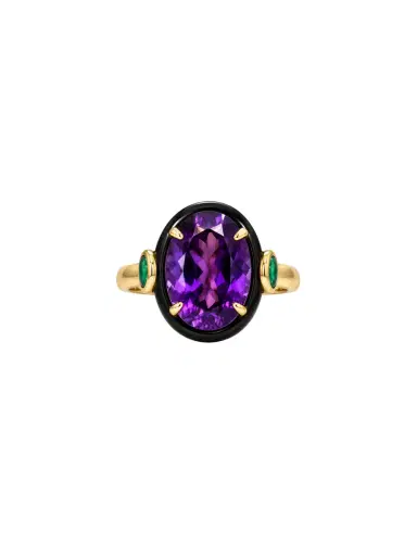Wish Fine Jewelry 12.74ct Emerald Amethyst Onyx 18K Gold Cocktail Ring | Thumbnail 1