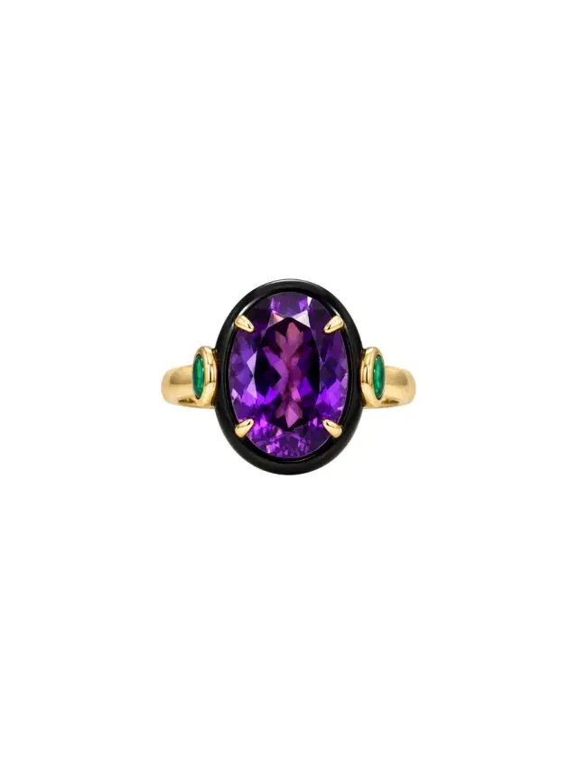 Wish Fine Jewelry 12.74ct Emerald Amethyst Onyx 18K Gold Cocktail Ring