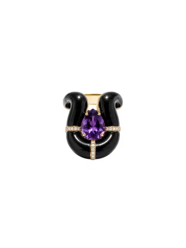 Wish Fine Jewelry 18.62ct Diamond Amethyst Onyx 18K Gold Hook Ring | Thumbnail 1 Wish Fine Jewelry 18.62ct Diamond Amethyst Onyx 18K Gold Hook Ring | Thumbnail 1