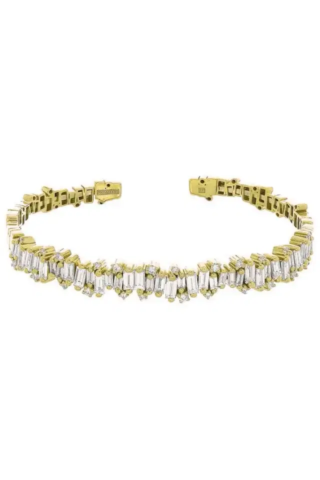 Suzanne Kalan Diamond Baguette Fireworks Bangle Bracelet - Yellow Gold