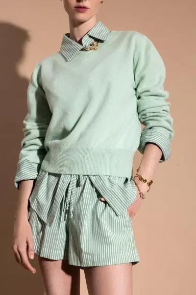 The Lady & The Sailor x Marissa Collections Flutter Short - Green White | Thumbnail 2