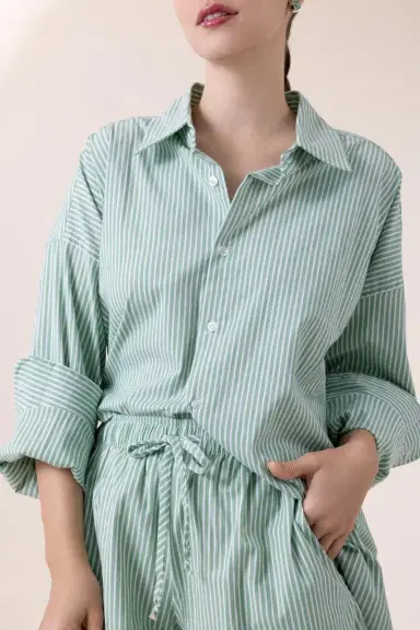 The Lady & The Sailor x Marissa Collections Sunday Shirt - Green White | Thumbnail 4
