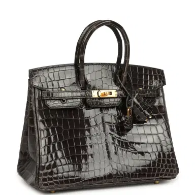 HERMÈS Hermes Birkin 25 Graphite Shiny Niloticus Crocodile Gold Hardware | Thumbnail 2 HERMÈS Hermes Birkin 25 Graphite Shiny Niloticus Crocodile Gold Hardware | Thumbnail 2