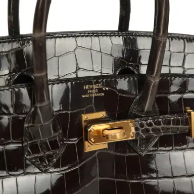 HERMÈS Hermes Birkin 25 Graphite Shiny Niloticus Crocodile Gold Hardware | Thumbnail 7 HERMÈS Hermes Birkin 25 Graphite Shiny Niloticus Crocodile Gold Hardware | Thumbnail 7