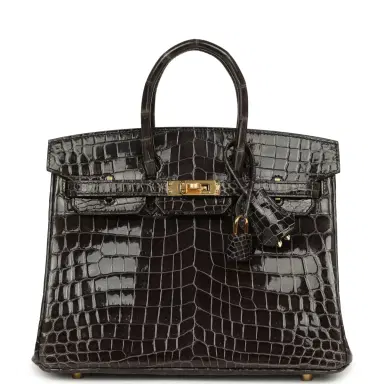 HERMÈS Hermes Birkin 25 Graphite Shiny Niloticus Crocodile Gold Hardware | Thumbnail 1 HERMÈS Hermes Birkin 25 Graphite Shiny Niloticus Crocodile Gold Hardware | Thumbnail 1
