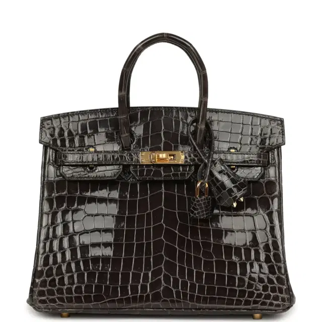 hermes Hermes Birkin 25 Graphite Shiny Niloticus Crocodile Gold Hardware