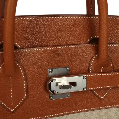 HERMÈS Hermes Birkin HAC 40 Fauve Barenia and Ficelle Toile H Palladium Hardware | Thumbnail 7