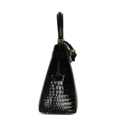 HERMÈS Hermes Kelly Sellier 25 Black Shiny Porosus Crocodile Gold Hardware | Thumbnail 3