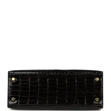 HERMÈS Hermes Kelly Sellier 25 Black Shiny Porosus Crocodile Gold Hardware | Thumbnail 6