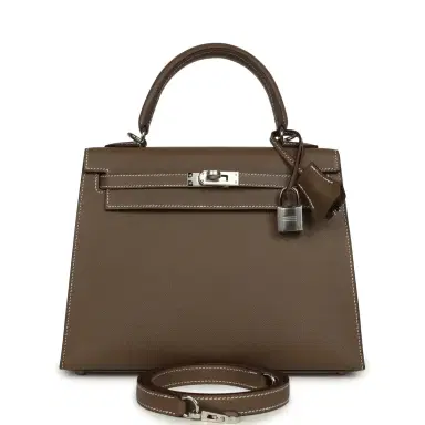 HERMÈS Hermes Kelly Sellier 25 Etoupe Madame Palladium Hardware | Thumbnail 1