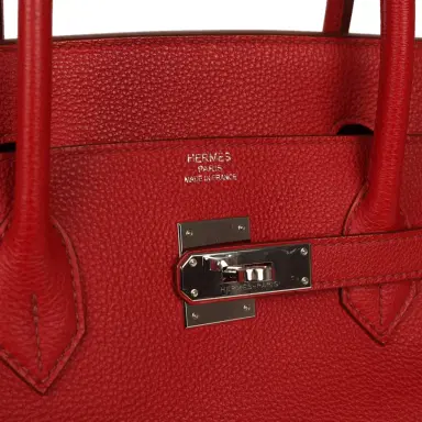 HERMÈS Pre-owned Hermes Birkin 40 Rouge Garance Togo Palladium Hardware | Thumbnail 7
