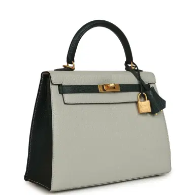 HERMÈS Pre-owned Hermes Special Order (HSS) Kelly Sellier 25 Gris Perle and Vert Titien Chevre Mysore Brushed Gold Hardware | Thumbnail 2 HERMÈS Pre-owned Hermes Special Order (HSS) Kelly Sellier 25 Gris Perle and Vert Titien Chevre Mysore Brushed Gold Hardware | Thumbnail 2