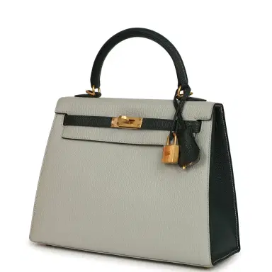 HERMÈS Pre-owned Hermes Special Order (HSS) Kelly Sellier 25 Gris Perle and Vert Titien Chevre Mysore Brushed Gold Hardware | Thumbnail 5 HERMÈS Pre-owned Hermes Special Order (HSS) Kelly Sellier 25 Gris Perle and Vert Titien Chevre Mysore Brushed Gold Hardware | Thumbnail 5