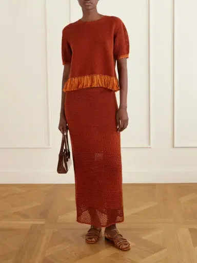 ESCVDO Amada Crocheted Cotton Maxi Skirt | Thumbnail 2