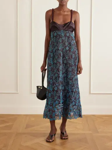 ALÉMAIS Francine Bead-embellished Satin-trimmed Guipure Lace Midi Dress | Thumbnail 2 ALÉMAIS Francine Bead-embellished Satin-trimmed Guipure Lace Midi Dress | Thumbnail 2