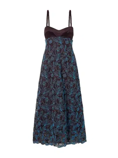 ALÉMAIS Francine Bead-embellished Satin-trimmed Guipure Lace Midi Dress | Thumbnail 1 ALÉMAIS Francine Bead-embellished Satin-trimmed Guipure Lace Midi Dress | Thumbnail 1
