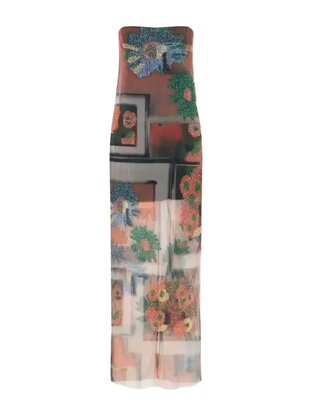 Staud Liliana Beaded Printed Tulle Maxi Dress