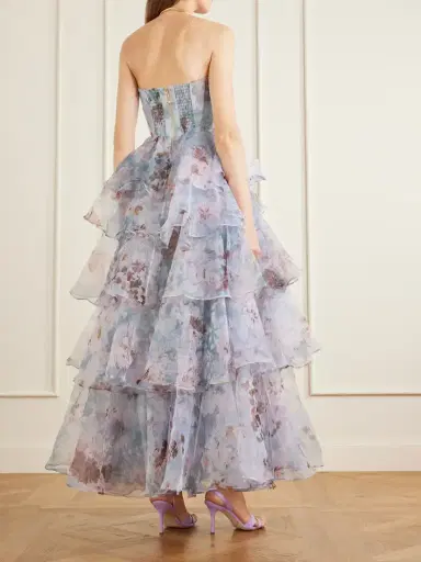 Aje Gabrielle Strapless Tiered Ruffled Floral-print Linen-blend Organza Gown | Thumbnail 3 Aje Gabrielle Strapless Tiered Ruffled Floral-print Linen-blend Organza Gown | Thumbnail 3