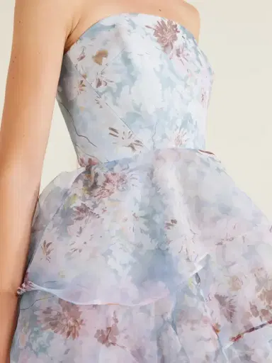 Aje Gabrielle Strapless Tiered Ruffled Floral-print Linen-blend Organza Gown | Thumbnail 4 Aje Gabrielle Strapless Tiered Ruffled Floral-print Linen-blend Organza Gown | Thumbnail 4