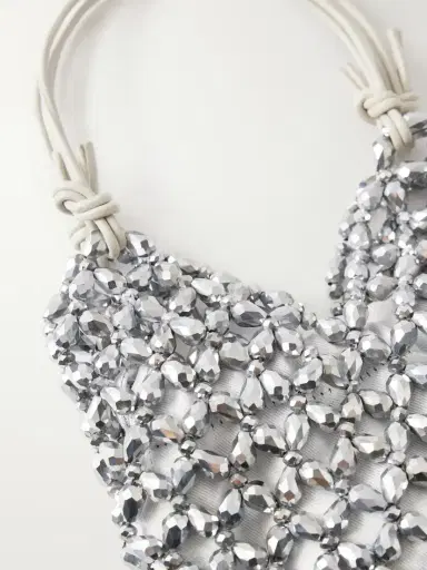 Staud Kelly Leather-trimmed Embellished Satin Shoulder Bag | Thumbnail 5 Staud Kelly Leather-trimmed Embellished Satin Shoulder Bag | Thumbnail 5