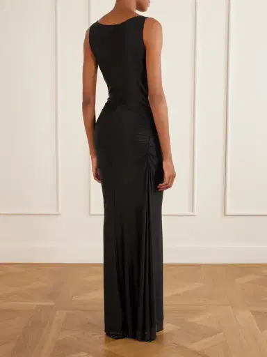 Rabanne Mesh-detailed Jersey-satin Maxi Dress | Thumbnail 3 Rabanne Mesh-detailed Jersey-satin Maxi Dress | Thumbnail 3