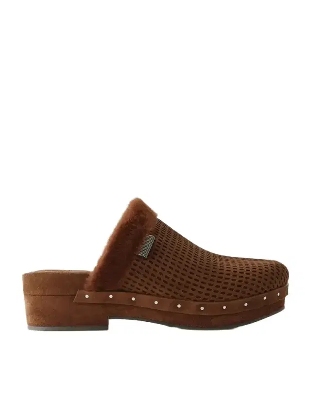 Brunello Cucinelli Bead-embellished Shearling-trimmed Suede Clogs