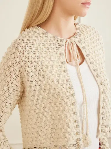 Rabanne Embellished Crocheted Cotton Cardigan | Thumbnail 4